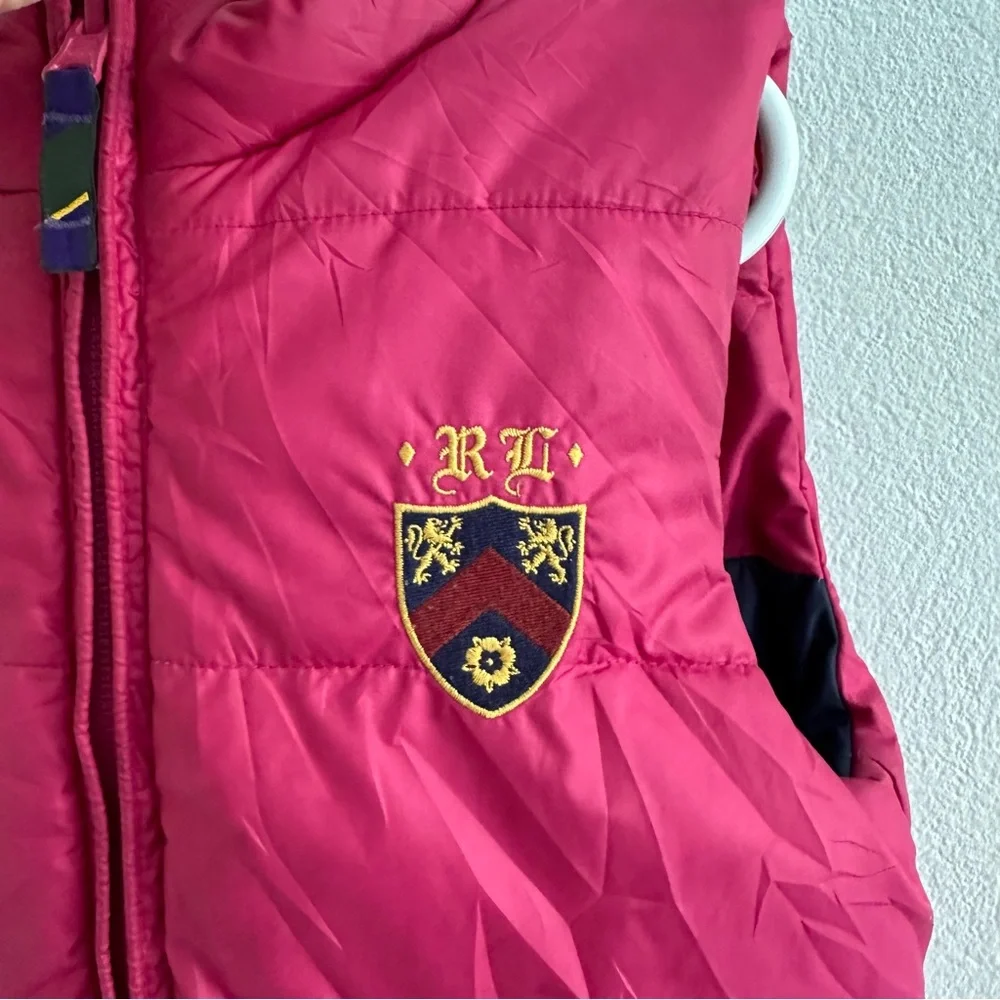 Ralph Lauren Girls Pink Blue Reversible Down Puffer Vest Size 6 Years